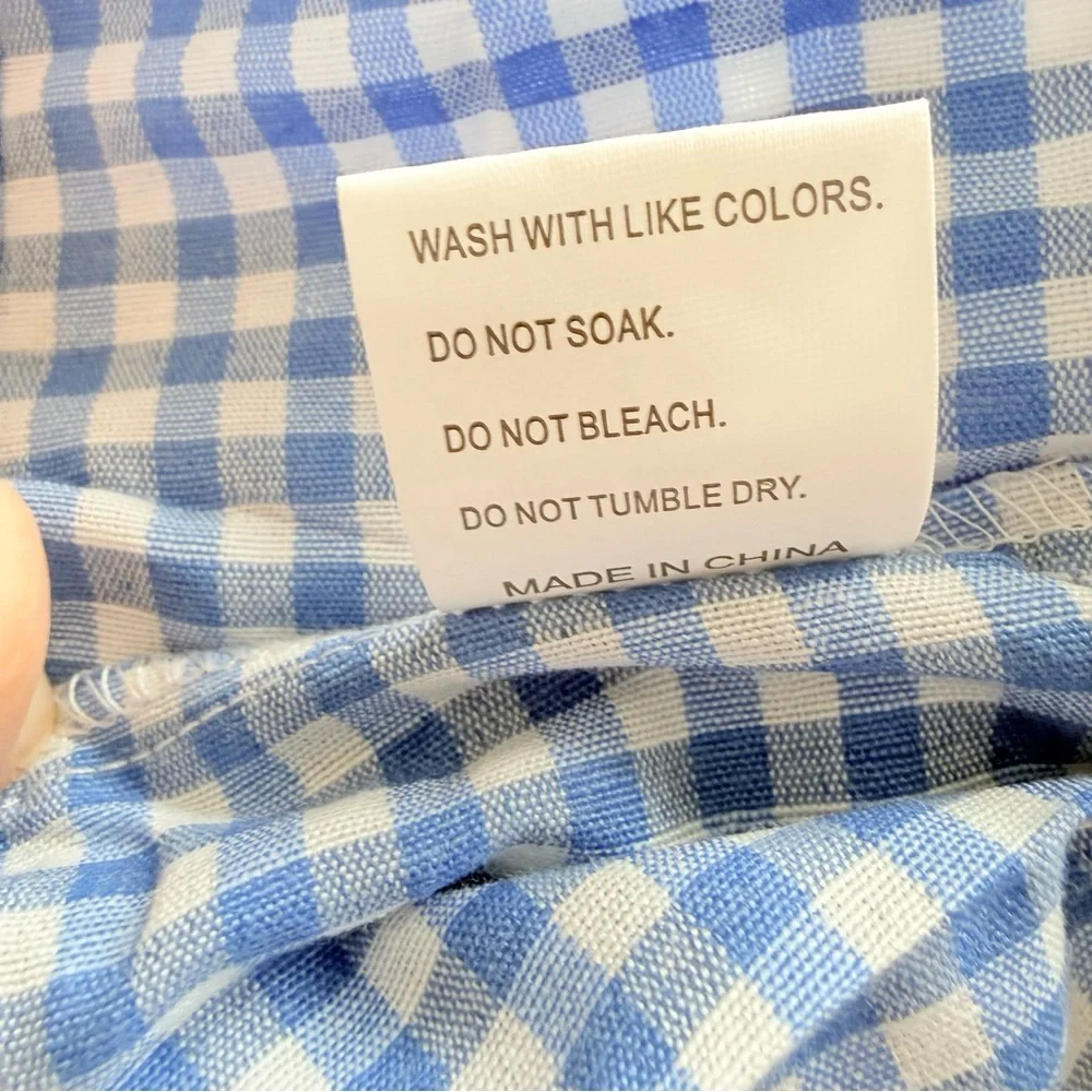 NWOT-Woman’s Blue Plaid Gingham Babydoll Top w/ Tie Front Short Puff Sleeves - Picture 10 of 14